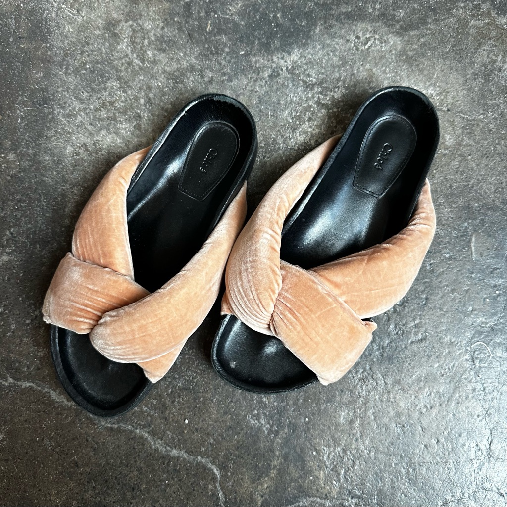 Chloe Knotted Beige Rose Velvet Slides Slippers Sandals Size 36